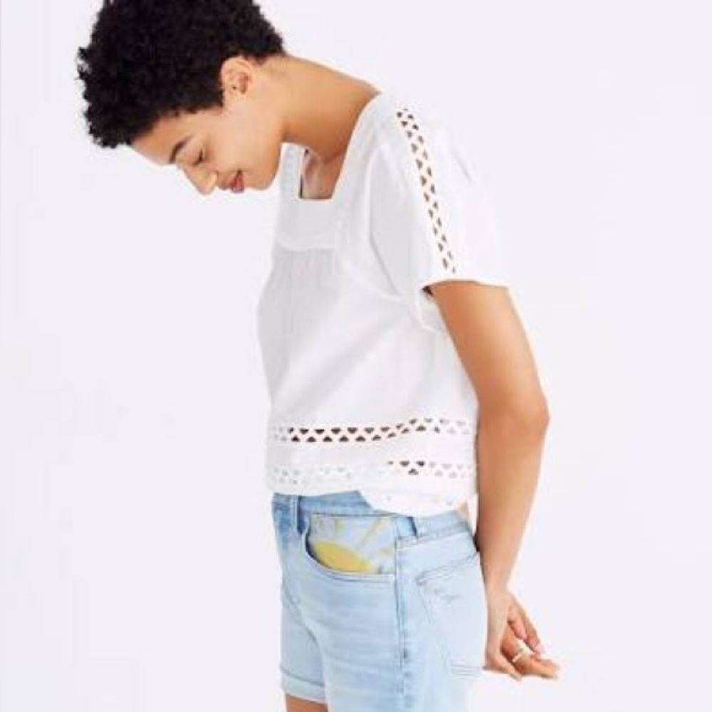 Madewell Angelica White Scallop Hem Women’s Blouse Size Small - Picture 2 of 7